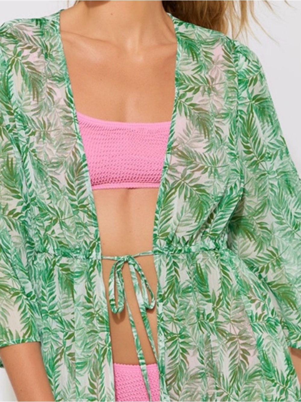Mi Ami Francesca’s Women’s Green Leaf Swim Cover-Up Kaftan with Tie
